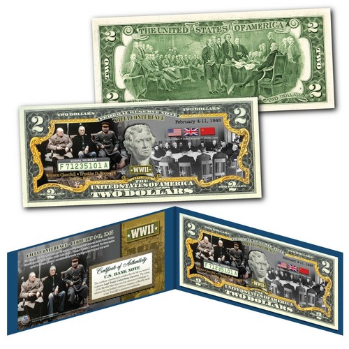 WWII YALTA Crimea CONFERENCE February 1945 Churchill Roosevelt Stalin US $2 Bill - Picture 3 of 3