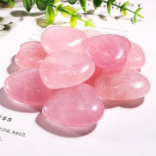 20X Heart Shaped Natural Rose Quartz Crystal Palm Healing Love Gemstone Pink AUS - Picture 2 of 12