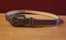 Womens Cache Leather Belt S Small Brown Rhinestone Trim Lizard Embossed