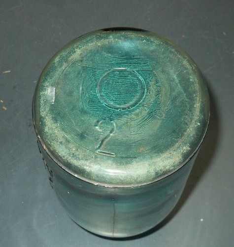 FRASCO ENLATADO DE VIDRIO AZUL AQUA ANTIGUO BALL MASON QUART #2 - Imagen 4 de 5