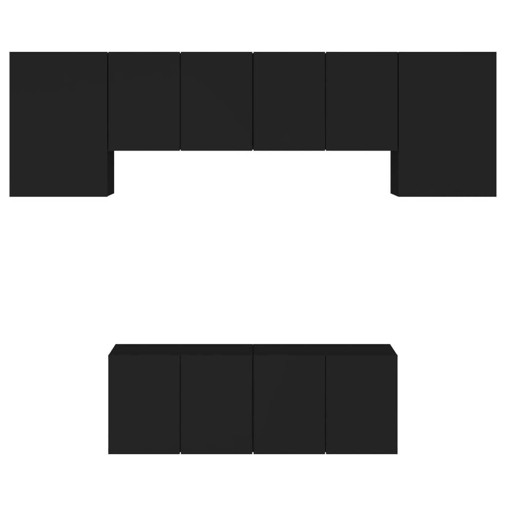 TV Wall Units 6 Piece Floating Unit Black Engineered Wood