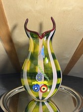WOW  Large Murano Murrine and Ribbon Yellow Art Glass Vase