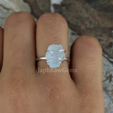 Natural Raw Aquamarine Rough 925 Sterling Silver Uncut Gemstone Raw Stone Ring