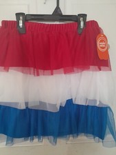Wonder Nation Girls XXL 18 red White Blue Mesh Skirt NWT Elastic Waist