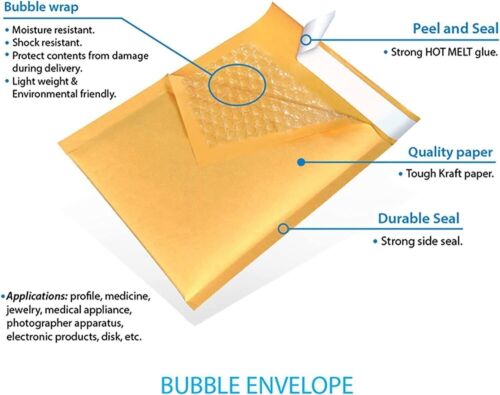 250 #0 6x10 Kraft Paper Padded Bubble Envelopes Mailers Shipping Case 6''x10'' - Picture 3 of 5