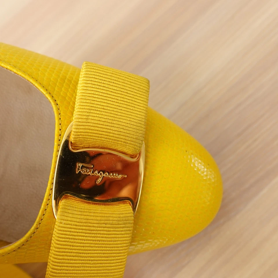 Salvatore Ferragamo Zapatos Mujer 5 C Arco Plano Vara Ancho Exótico Corte Lagarto Años 90 Foto 3 de 4