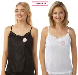 New Ladies Marlon  Cream or Black Lace Trimmed Strappy Camisole Vest Top 10-22