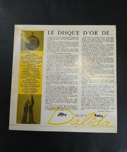 DALIDA RARO LP 33 GIRI CM.25,00 LE DISQUE D'OR DE DALIDA LPJ4000 - Foto 2 di 4