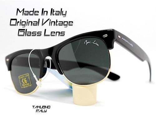 MADE IN ITALY OCCHIALI DA SOLE UOMO classico quadrato nero oro lente in  vetro | eBay