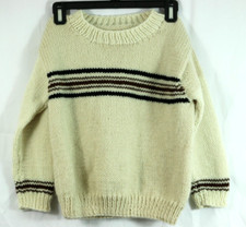 Vintage Handknit Sweater Boys 9-10 Cream Brow...