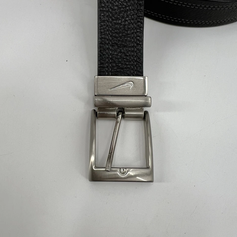 Nike Cinturón Hombre 40 Negro Blanco Cuero Cosido Hebilla Reversible 2 Caras Golf Foto 3 de 4