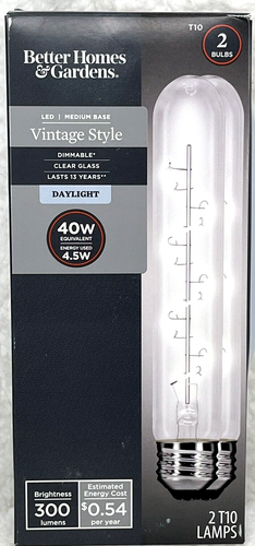 Better Homes & Gardens LED Tube Vintage Bulb 2-Pk T10 40W Daylight Spiral Dimm..
