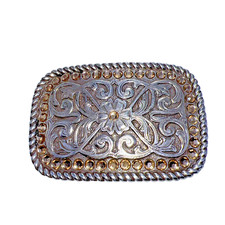 Boho Western Belt Buckle Trimmed with Champagne Rhinestones Swirl Flower