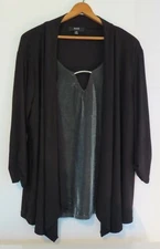 NWT NAIF Womens 3X Plus Black Shiny Sheer Silver Top With Attached Overlay