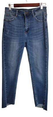Risen Jeans Women 28/7 Blue High Rise Raw Hem Ankle Denim Stretch RDP1264 