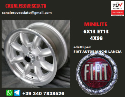 Cerchio lega Minilite 13 4x98 Fiat X1/9 124 127 128 500 600 uno panda 4x4 wheels