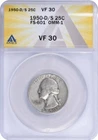 1950-D/S Washington Silver Quarter FS-601 OMM1 VF30 ANACS