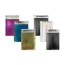 #000 Glamor Metallic Poly Kraft Bubble Mailers Envelopes 4x8 Bags 4.5" Wide
