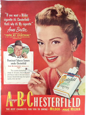 Anne Baxter Smoking Chesterfield 1949 Vintage Ad Magazine Print Celebrity  Actor