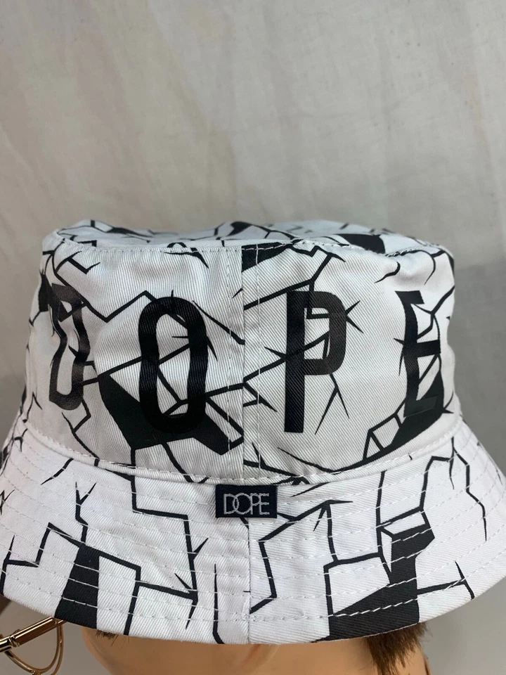 Sombrero cubo agrietado con logotipo de droga blanco, negro para hombre  Foto 2 de 4