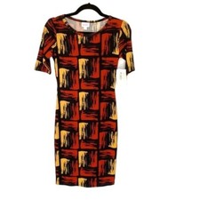 LuLaRoe Julia Bodycon Sheath Dress XXS Artsy Geometric Abstract Multicolored
