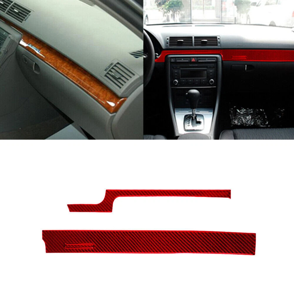 Red Carbon Fiber Interior Dashboard Panel Strip Trim For Audi A4 S4 2005-2008