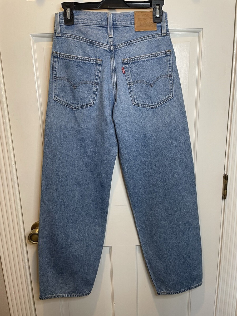 LEVI'S PREMIUM Sz 24 Baggy Dad Light Blue Wide Leg Buttonfly