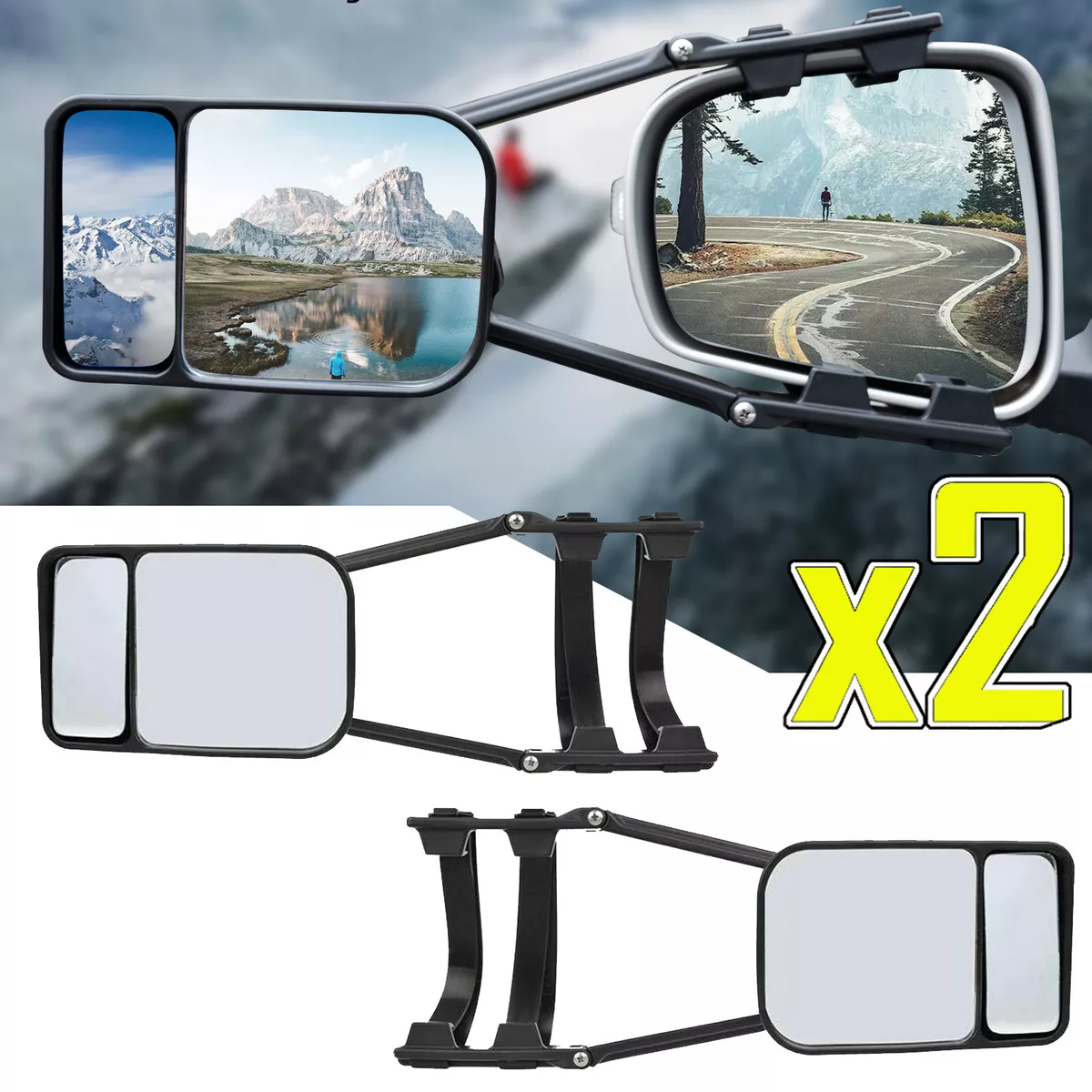2X Clip On Tow Mirrors Extension Trailer Safe Hauling 360Degree Adjustable  Strap | eBay