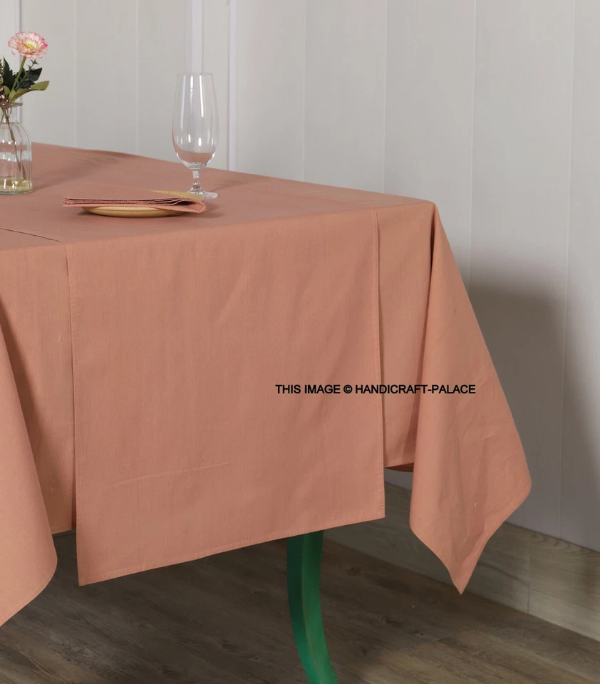 Solid Rose Gold Color Table Cover Kitchen Dining Table Decor Cotton Cloth Set - Image 3 of 4