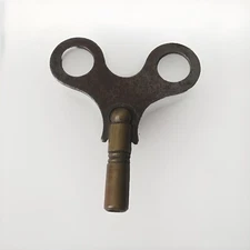 VINTAGE ANTIQUE BRASS & STEEL CLOCK WINDING KEY - 2-1/4” LONG