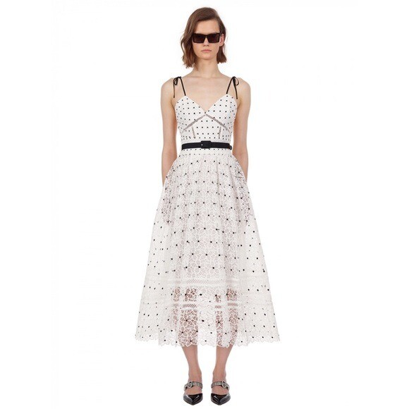 self-portrait floral guipure lace midi dress Blue Guipure Lace Midi Dress self-portrait-US