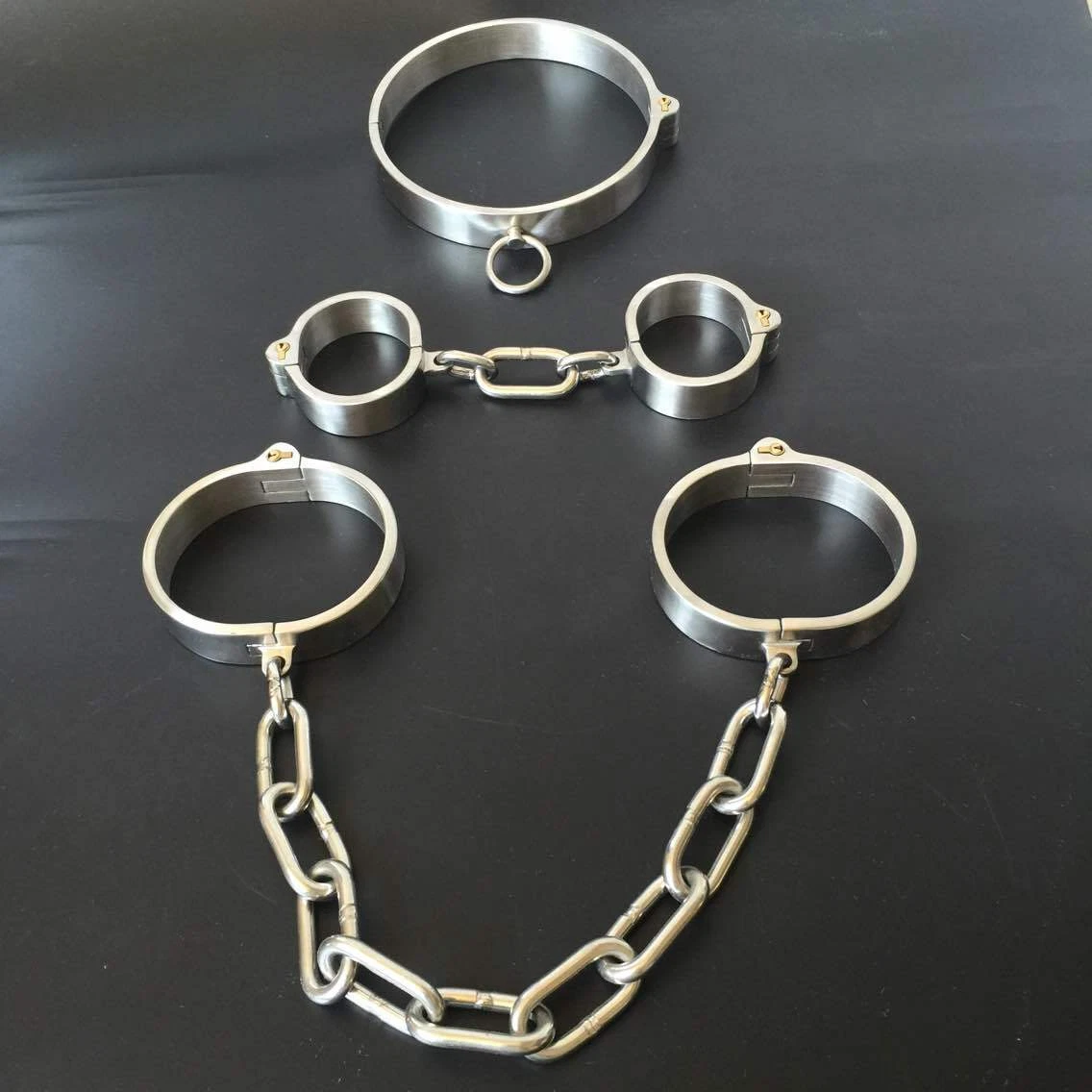 BDSM Stainless Steel Neck Collar Wrist Ankle Restraints Heavy Duty Slave  Shackle | eBay