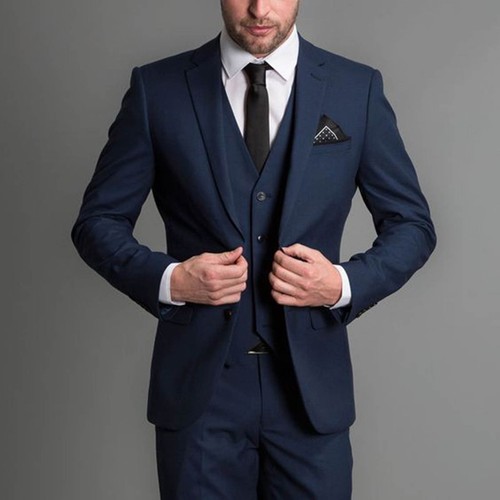 Men Blue 3 Piece Suits Designer Wedding 