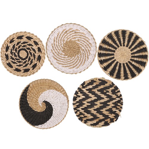 5Pcs Wall Basket Decor Set Woven Rattan Baskets Hanging Decor Handmade Art♲*