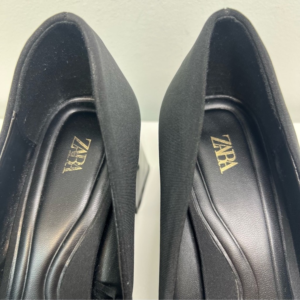 Zara Black Pumps Block Heel Pointy Size EU 40 US 9 NEW thumbnail 4