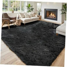 Black Rug Super Soft Shaggy 4x6 Feet Rugs for Bedroom, Fluffy Area Rug for 