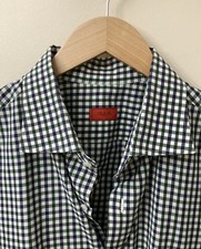 vguc ISAIA Napoli Dress Shirt Blue/Green/White Gingham XL