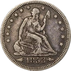 1853-P Seated Liberty Quarter - Arrows + Rays