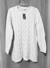 NWT J. JILL M Chenille Crewneck Tunic Sweater Cable Knit L/S Pullover Cream