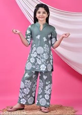 Traditional Girls Floral Printed Kurta Palazzo Set Trendy Rayon Kurti