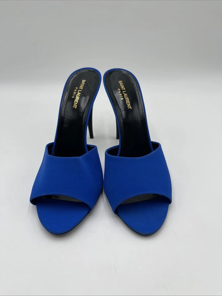 Mules de tacón de seda para mujer Saint Laurent LA azul talla 42 Foto 2 de 4