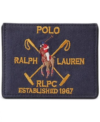 POLO RALPH LAUREN MEN CREST CANVAS&LEATHER CARD CASE WALLET NAVY#40591403001-NWT