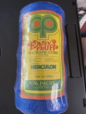 NEW Vintage 1970s Easy Fluff Macrame Cord Herculon Flat Braid Blue 82 yds/246'