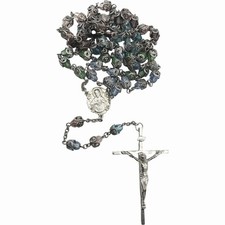 Rosario de plata esterlina vintage cuentas de vidrio facetadas corazón sagrado cuentas faltantes