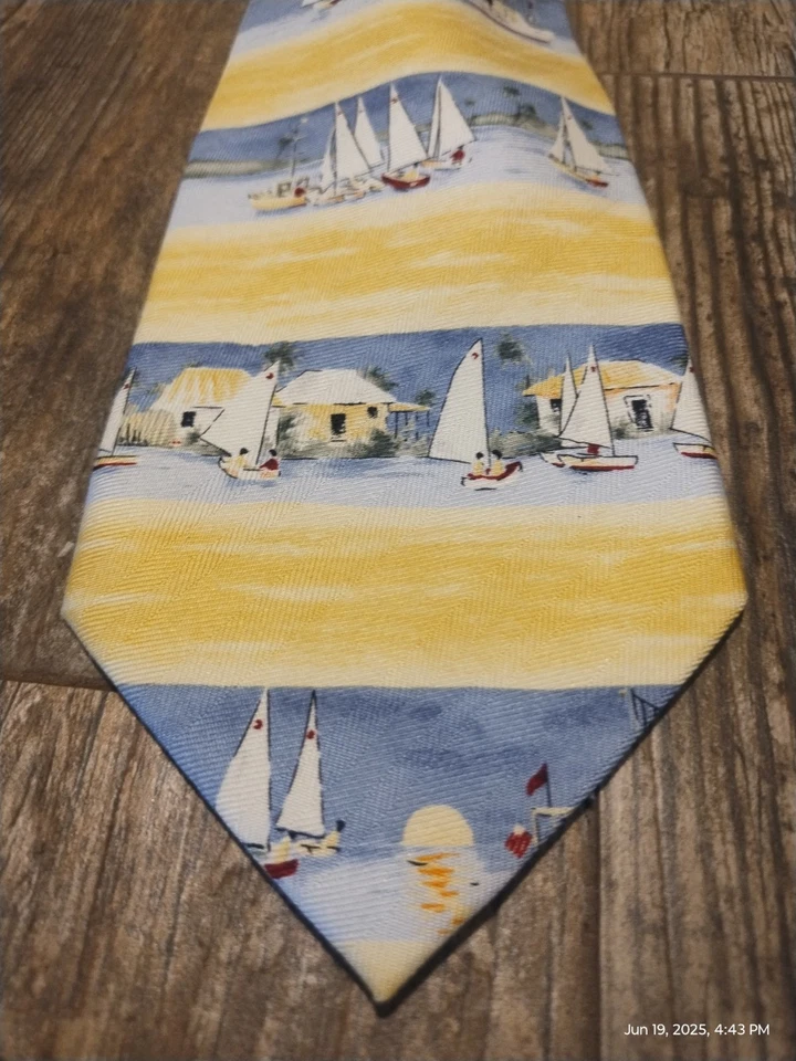 男式黄色丝绸帆船航海领带 — 第 2/3 张图片