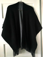 Woman's Black  Grey Knit Reversible Soft Sweater Wrap Shawl Fringe 28" L