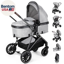 2-In-1 Baby Stroller with Bassinet Mode - Folding Infant Newborn Pram with Rever