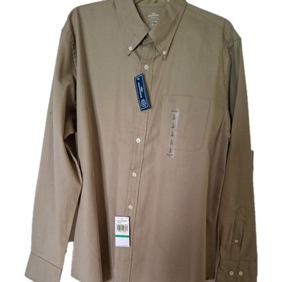 Docker's Men's Long Sleeve Shirt No Wrinkle 100% Cotton Gold Size L