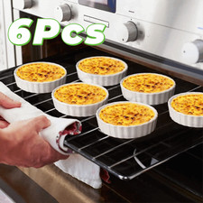 6pcs Mini Ceramic Creme Brulee Ramekins Shallow Round White Tart Baking Pan