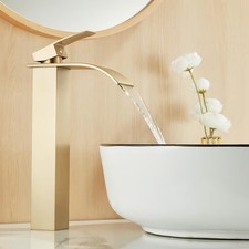 Waterfall Bathroom Tap High Rise Tall Basin Mixer Tap Chrome Square Single Lever